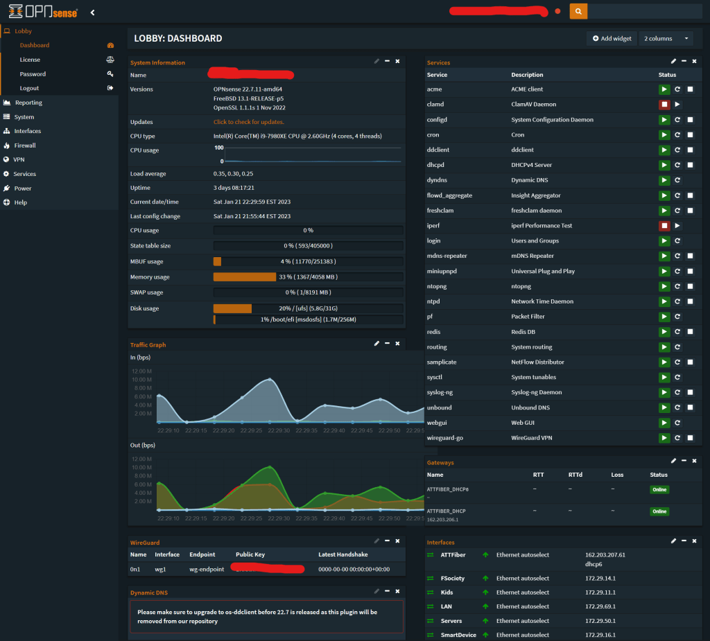 OpnSense Dashboard